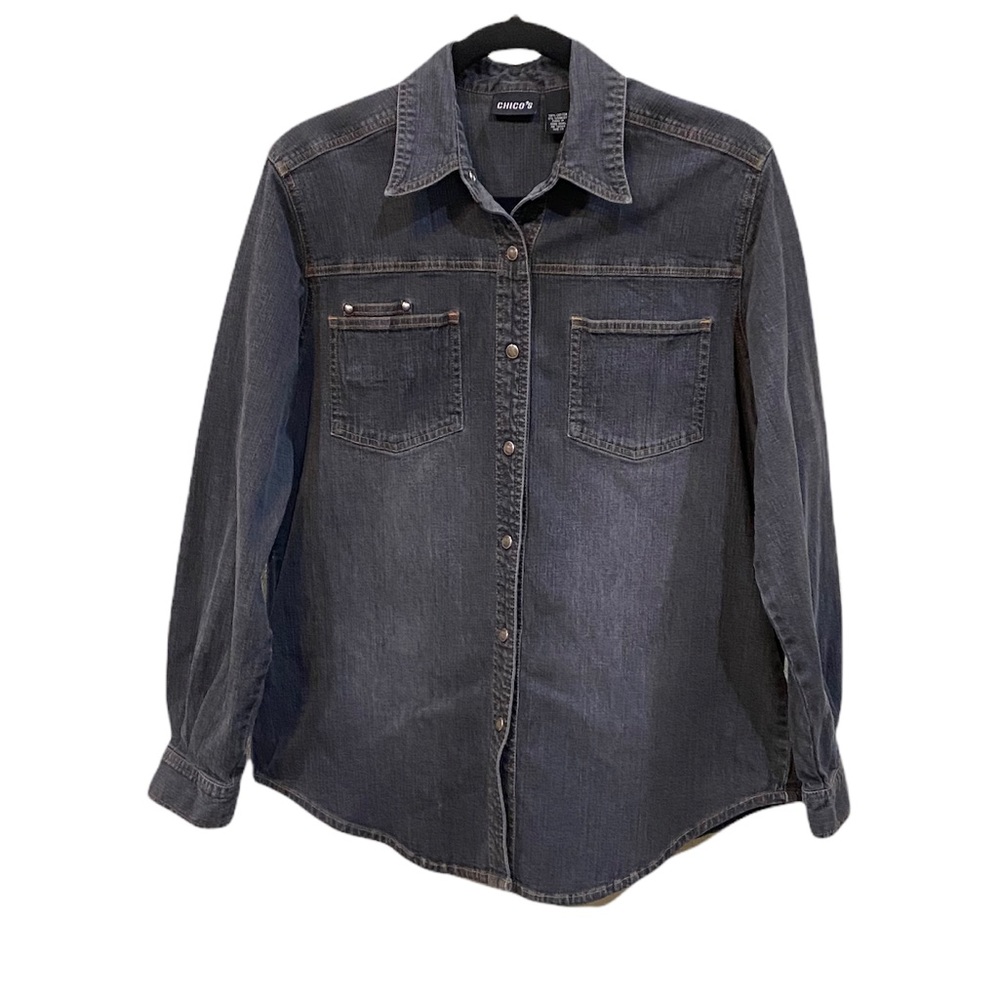 Chicos Denim Button Down Shirt Cardigan Jacket  1.0